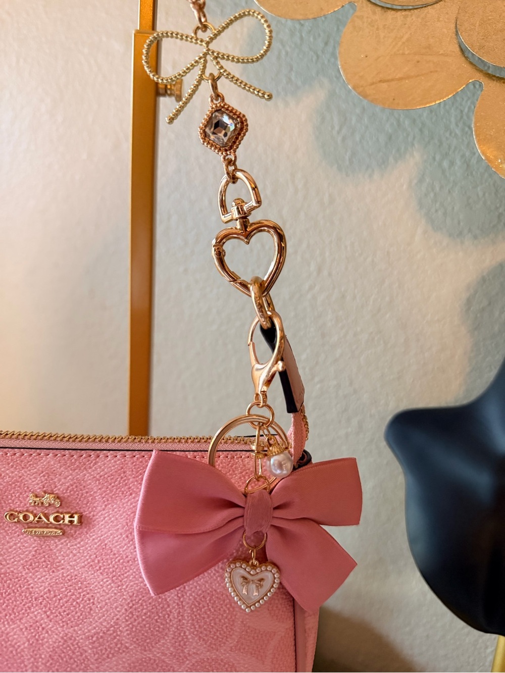🌟 Coach Pink Signature Nolita 19C Bag with Bow Charm Accessory - Picture 11 of 17